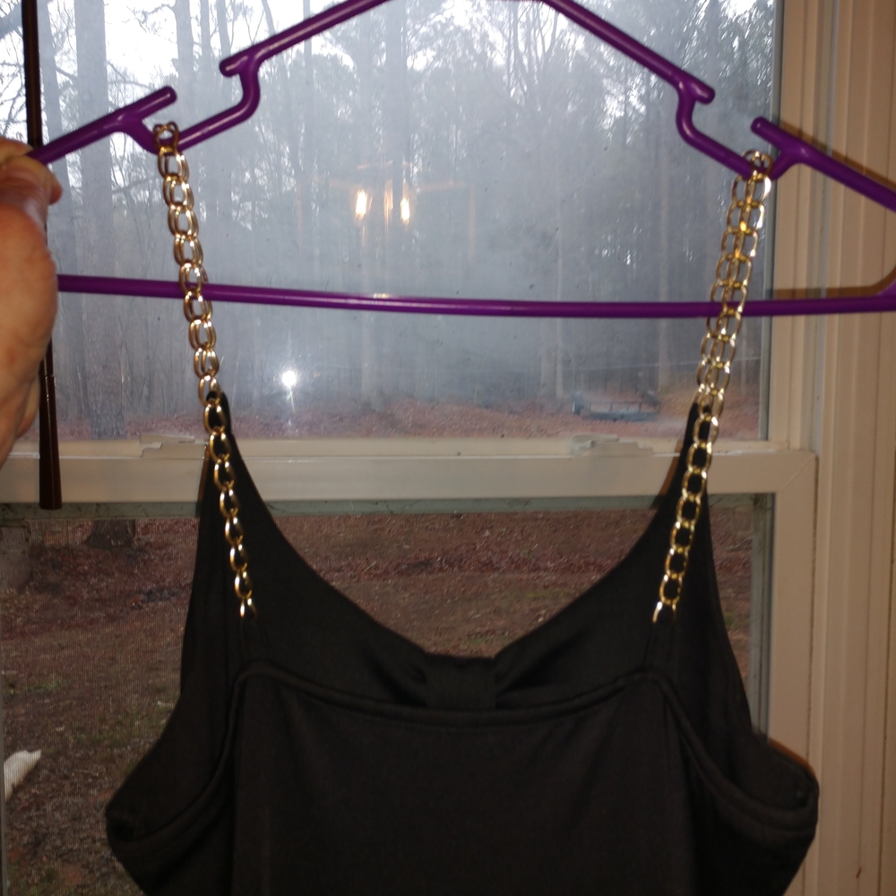 Almost Famous Elegant Black Dress with Gold Chain Accents